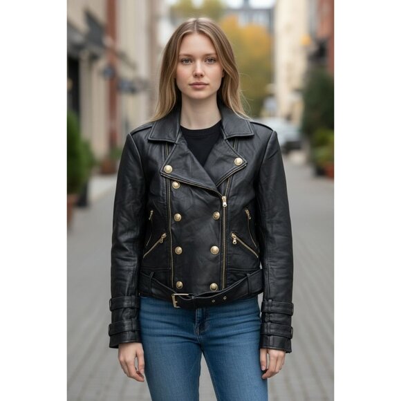 L'AGENCE Women Billie Belted 100% Lamb Leather Black Jacket SMALL - Picture 1 of 14